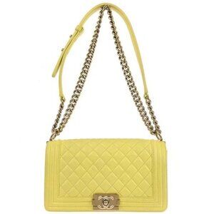 Chanel Yellow Lambskin Medium Chain Shoulder Bag